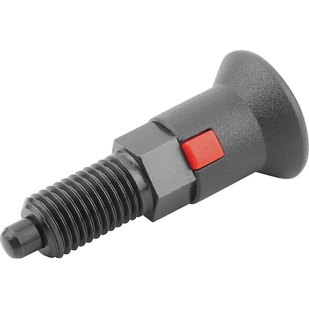 Kipp Indexing Plunger Size:2 D1=M12X1, 5, D=6, Form:A Wout Locknut, Steel Hardened, Comp: Plastic, Black K1213.12061